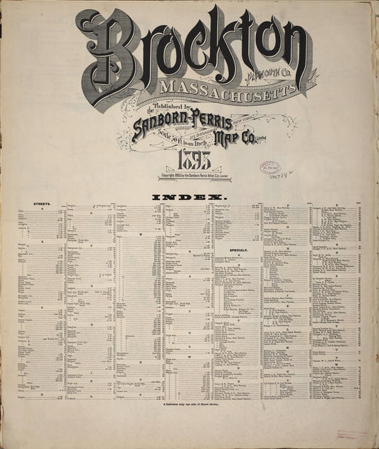 Sanborn Fire Insurance Map from Brockton, Plymouth County, Massachusetts (1893), Sheet #0001 - Historic Sanborn Fire Insurance Map Print, vintage old map wall art, antique decor, genealogy gift, Massachusetts Massachusetts map