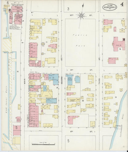 Sanborn Fire Insurance Map from Honesdale, Wayne County, Pennsylvania (1897), Sheet #0004 - Complete Map Set gallery image, historic Sanborn map, vintage wall art, Pennsylvania Pennsylvania
