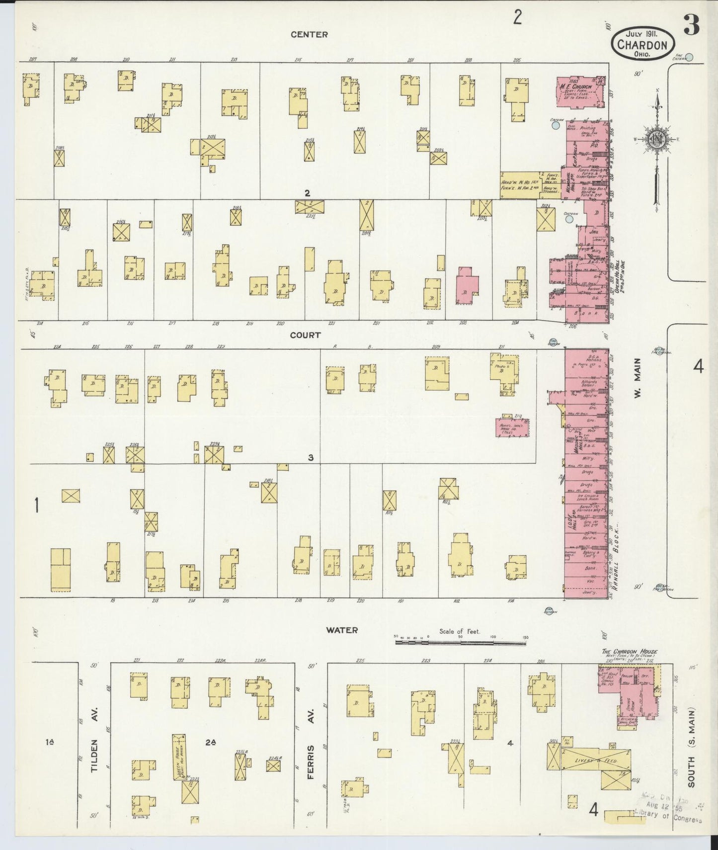 Sanborn Fire Insurance Map from Chardon, Geauga County, Ohio (1911), Sheet #0003 - Historic Sanborn Fire Insurance Map Print, vintage old map wall art, antique decor, genealogy gift, Ohio Ohio map