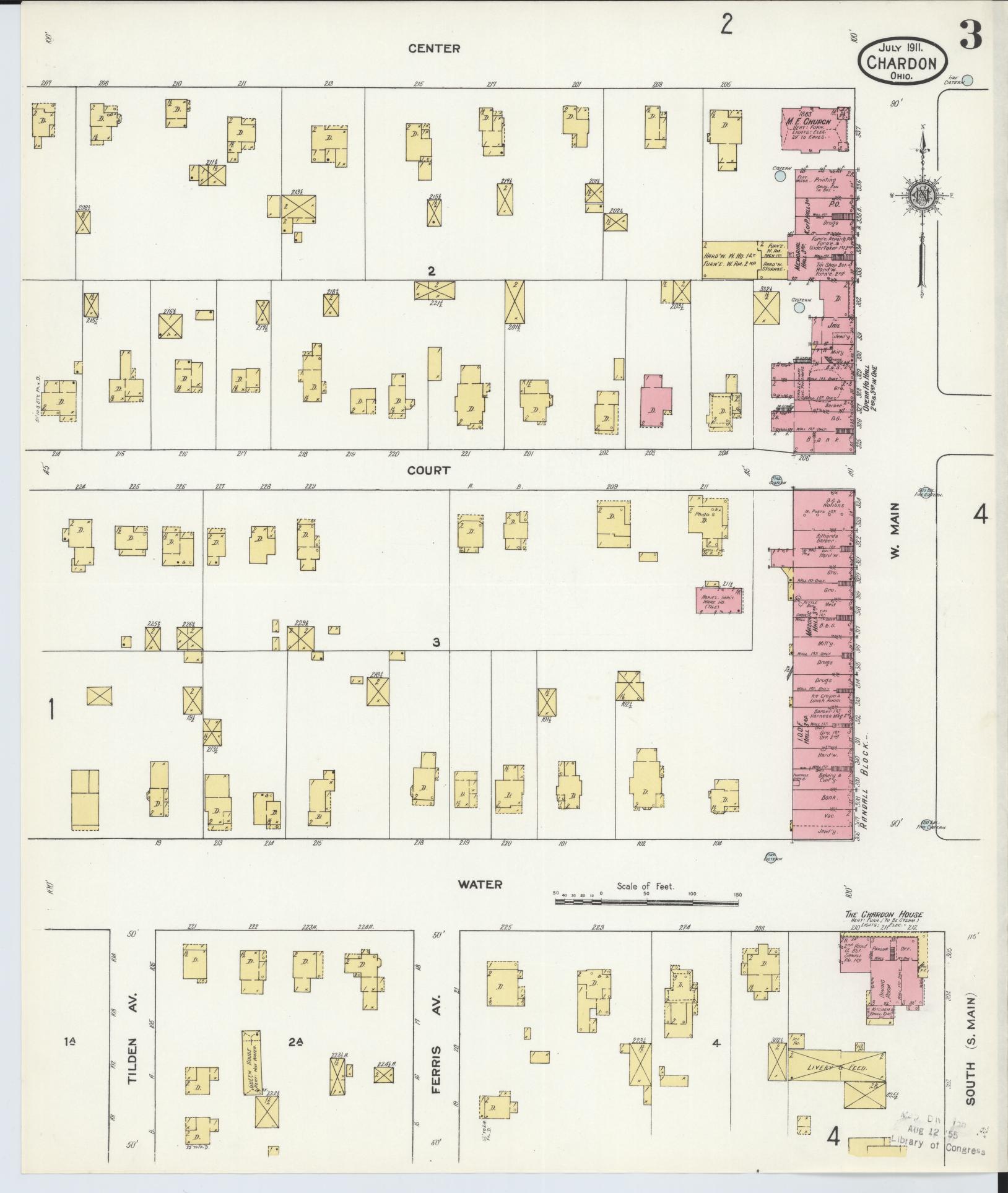 Sanborn Fire Insurance Map from Chardon, Geauga County, Ohio (1911), Sheet #0003 - Historic Sanborn Fire Insurance Map Print, vintage old map wall art, antique decor, genealogy gift, Ohio Ohio map