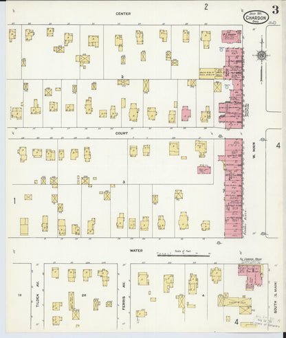 Sanborn Fire Insurance Map from Chardon, Geauga County, Ohio (1911), Sheet #0003 - Historic Sanborn Fire Insurance Map Print, vintage old map wall art, antique decor, genealogy gift, Ohio Ohio map