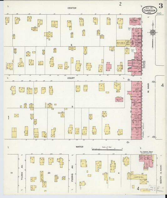 Sanborn Fire Insurance Map from Chardon, Geauga County, Ohio (1911), Sheet #0003 - Historic Sanborn Fire Insurance Map Print, vintage old map wall art, antique decor, genealogy gift, Ohio Ohio map