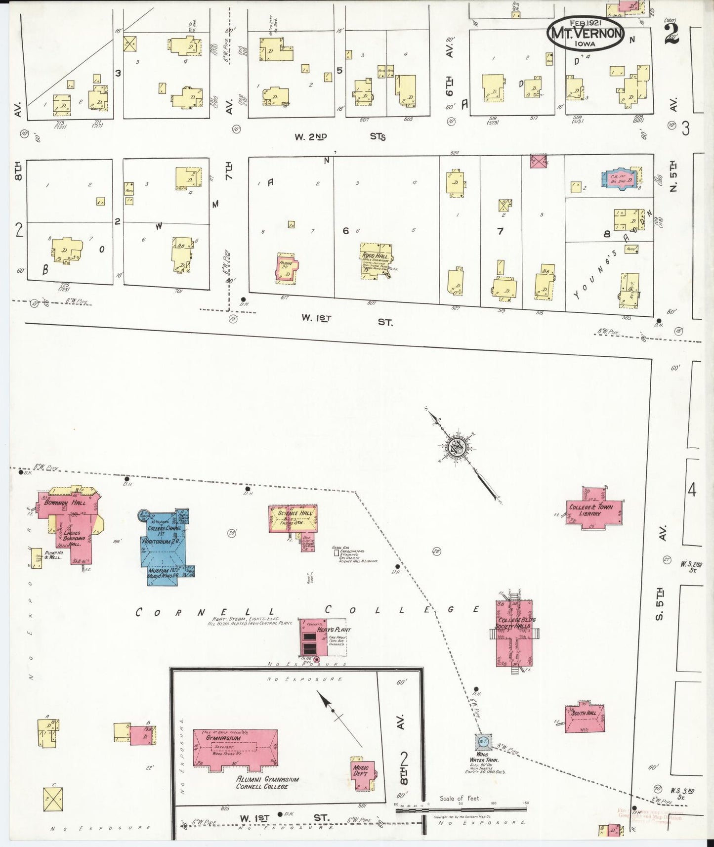 Sanborn Fire Insurance Map from Mount Vernon, Linn County, Iowa (1921), Sheet #0002 - Historic Sanborn Fire Insurance Map Print