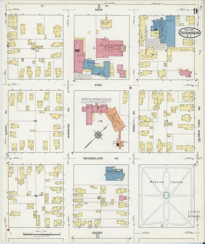 Sanborn Fire Insurance Map from Ogdensburg, St. Lawrence County, New York (1918), Sheet #0009 - Complete Map Set gallery image, historic Sanborn map, vintage wall art, New York New York