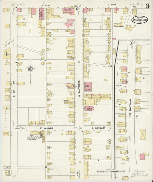 Sanborn Fire Insurance Map from Dillsburg, York County, Pennsylvania (1911), Sheet #0003 - Historic Sanborn Fire Insurance Map Print, vintage old map wall art, antique decor, genealogy gift, Pennsylvania Pennsylvania map
