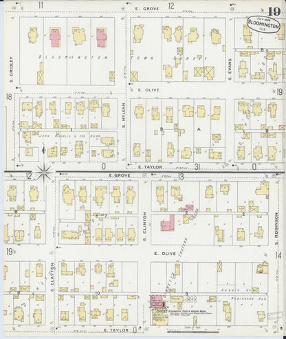 Sanborn Fire Insurance Map from Bloomington, McLean County, Illinois (1896), Sheet #0019 - Complete Map Set gallery image, historic Sanborn map, vintage wall art, Illinois Illinois