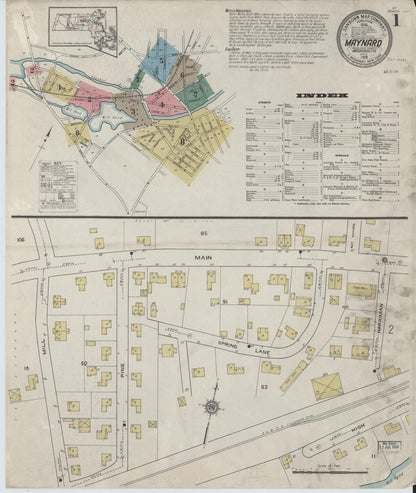 Sanborn Fire Insurance Map from Maynard, Middlesex County, Massachusetts (1915), Sheet #0001 - Historic Sanborn Fire Insurance Map Print, vintage old map wall art, antique decor, genealogy gift, Massachusetts Massachusetts map