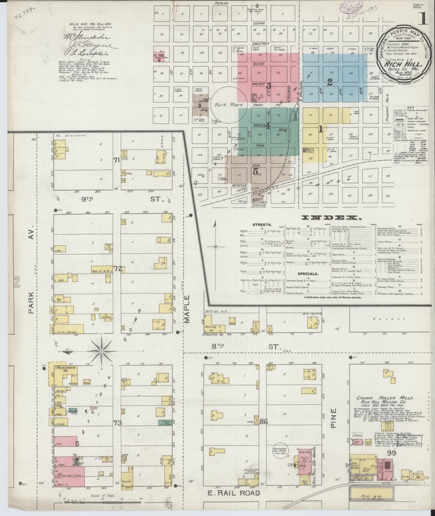 Sanborn Fire Insurance Map from Rich Hill, Bates County, Missouri (1893), Sheet #0001 - Complete Map Set gallery image, historic Sanborn map, vintage wall art, Missouri Missouri