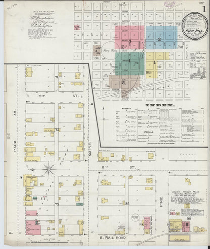 Sanborn Fire Insurance Map from Rich Hill, Bates County, Missouri (1893), Sheet #0001 - Complete Map Set gallery image, historic Sanborn map, vintage wall art, Missouri Missouri