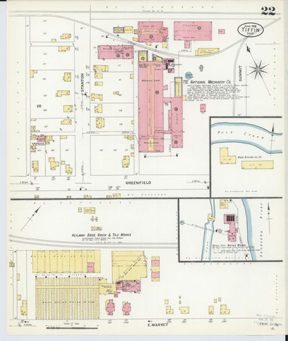 Sanborn Fire Insurance Map from Tiffin, Seneca County, Ohio (1908), Sheet #0022 - Historic Sanborn Fire Insurance Map Print, vintage old map wall art, antique decor, genealogy gift, Ohio Ohio map