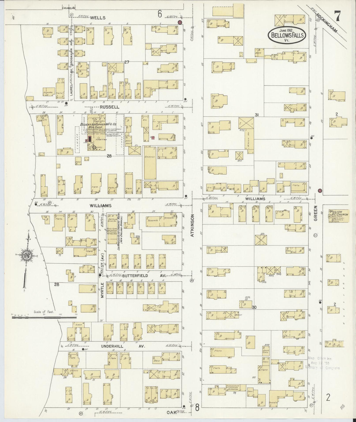 Sanborn Fire Insurance Map from Bellows Falls, Windham County, Vermont (1912), Sheet #0007 - Complete Map Set gallery image, historic Sanborn map, vintage wall art, Vermont Vermont