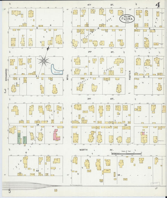 Sanborn Fire Insurance Map from Flora, Clay County, Illinois (1906), Sheet #0004 - Historic Sanborn Fire Insurance Map Print, vintage old map wall art, antique decor, genealogy gift, Illinois Illinois map