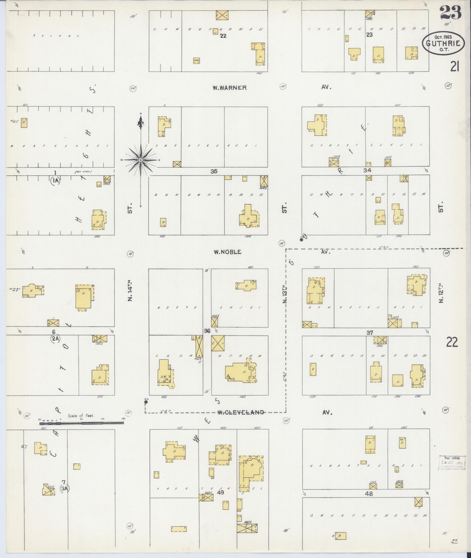 Sanborn Fire Insurance Map from Guthrie, Logain County, Oklahoma (1903), Sheet #0023 - Historic Sanborn Fire Insurance Map Print, vintage old map wall art, antique decor, genealogy gift, Oklahoma Oklahoma map