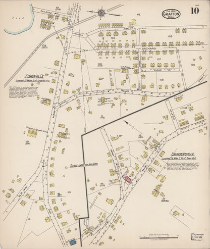 Sanborn Fire Insurance Map from Grafton, Worcester County, Massachusetts (1922), Sheet #0010 - Historic Sanborn Fire Insurance Map Print, vintage old map wall art, antique decor, genealogy gift, Massachusetts Massachusetts map
