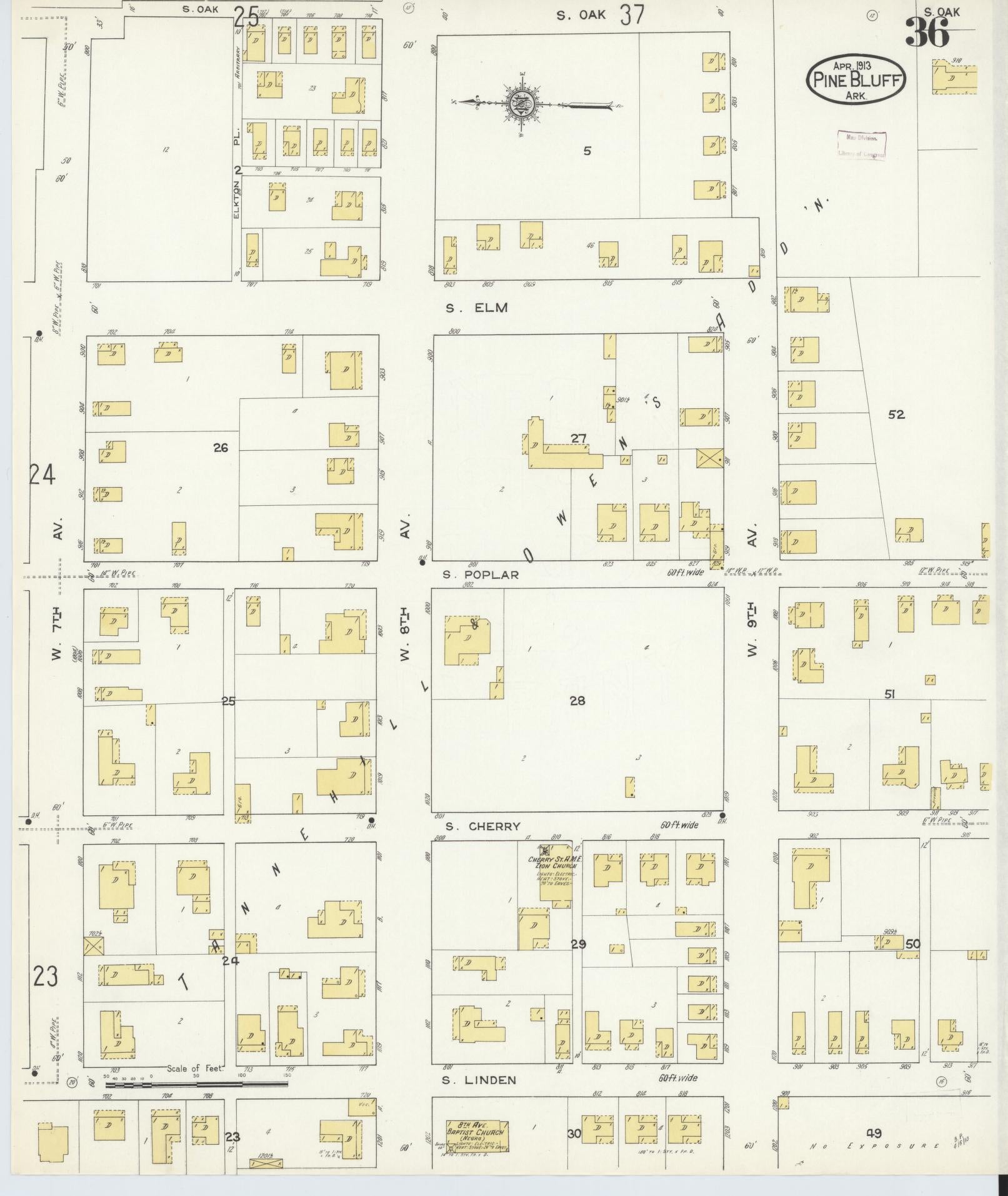 Sanborn Fire Insurance Map from Pine Bluff, Jefferson County, Arkansas (1913), Sheet #0036 - Complete Map Set gallery image, historic Sanborn map, vintage wall art, Arkansas Arkansas