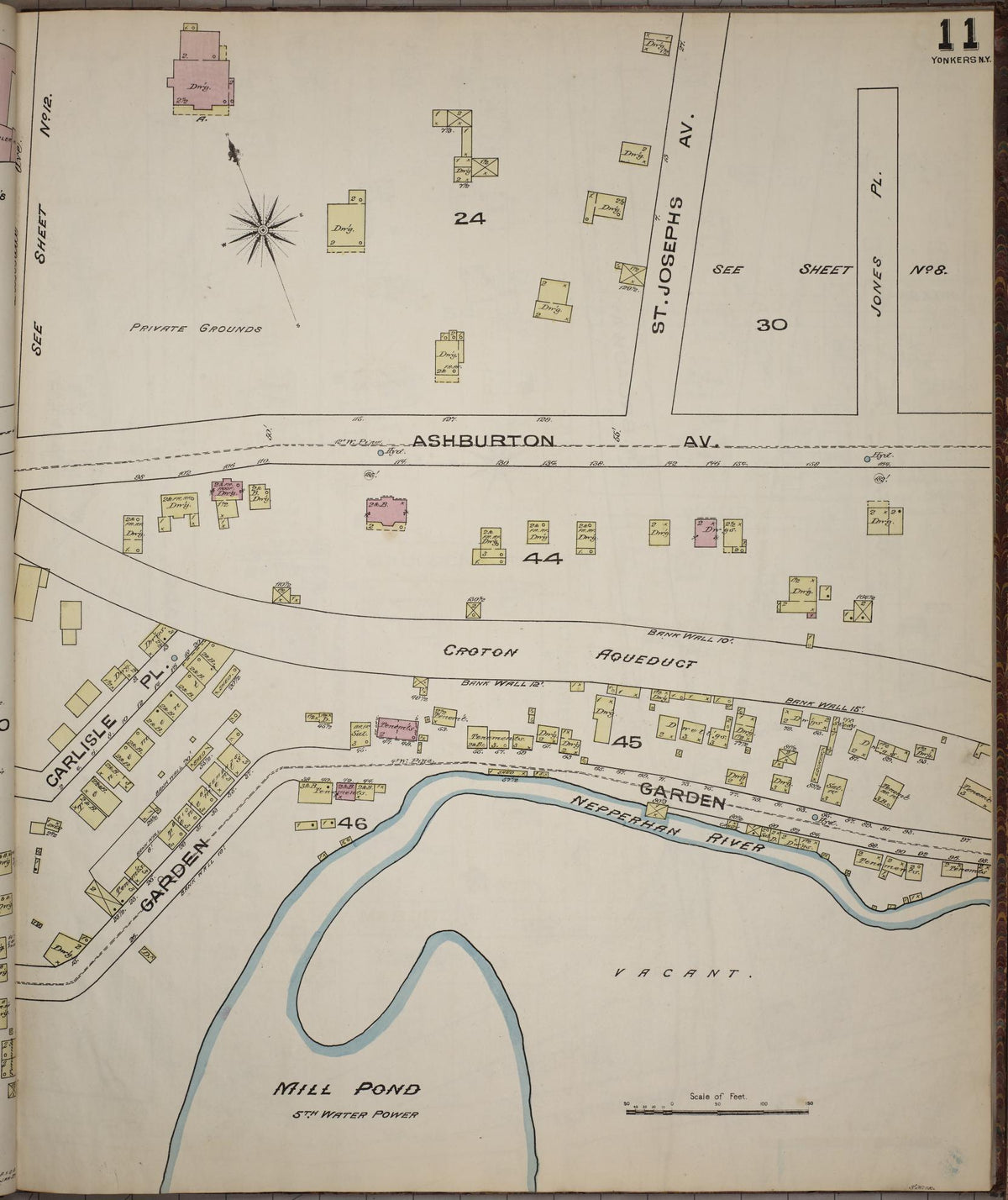Sanborn Fire Insurance Map from Yonkers, Westchester County, New York (1886), Sheet #0011 - Historic Sanborn Fire Insurance Map Print, vintage old map wall art, antique decor, genealogy gift, New York New York map