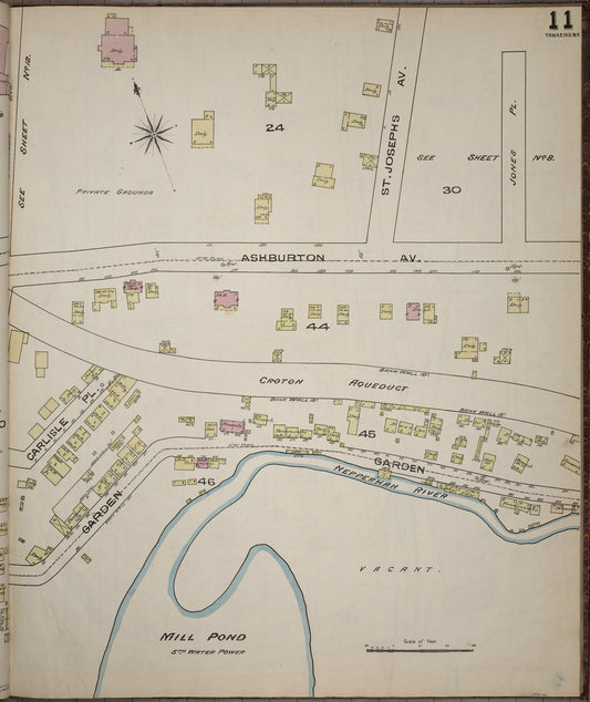 Sanborn Fire Insurance Map from Yonkers, Westchester County, New York (1886), Sheet #0011 - Historic Sanborn Fire Insurance Map Print, vintage old map wall art, antique decor, genealogy gift, New York New York map