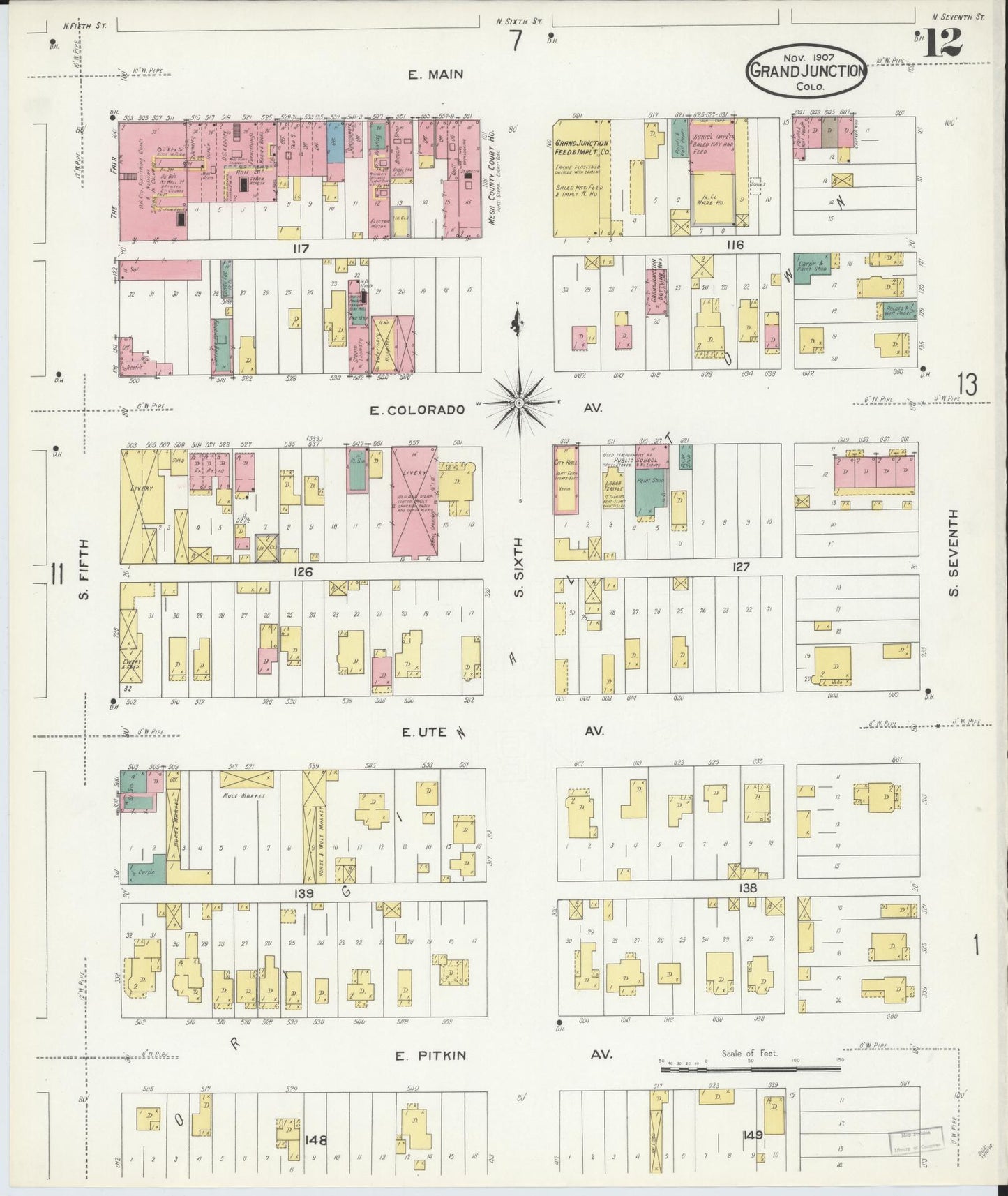 Sanborn Fire Insurance Map from Grand Junction, Mesa County, Colorado (1907), Sheet #0012 - Complete Map Set gallery image, historic Sanborn map, vintage wall art, Colorado Colorado