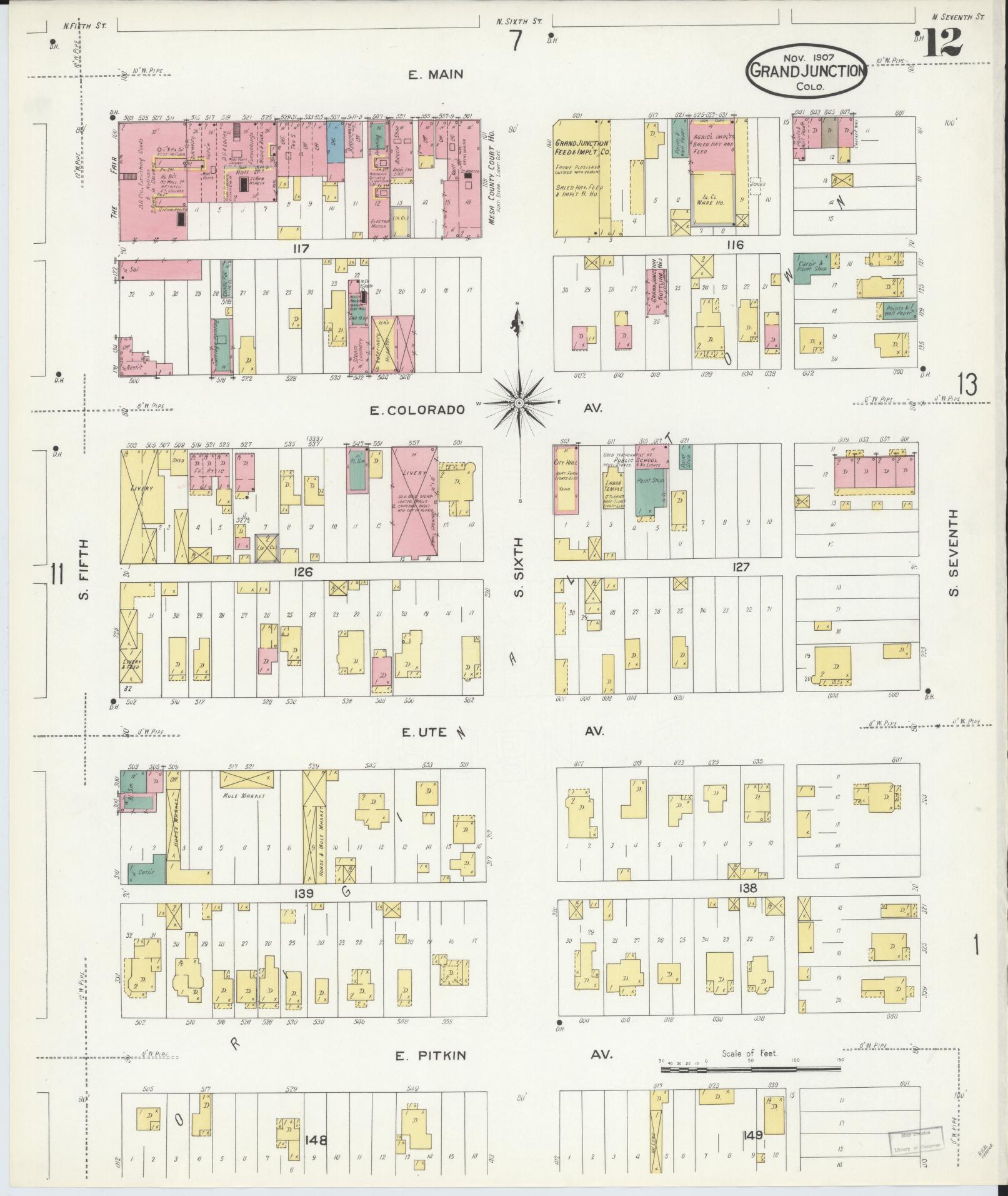 Sanborn Fire Insurance Map from Grand Junction, Mesa County, Colorado (1907), Sheet #0012 - Complete Map Set gallery image, historic Sanborn map, vintage wall art, Colorado Colorado