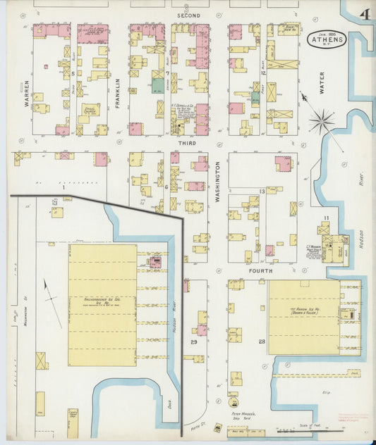 Sanborn Fire Insurance Map from Athens, Greene County, New York (1895), Sheet #0004 - Historic Sanborn Fire Insurance Map Print, vintage old map wall art, antique decor, genealogy gift, New York New York map