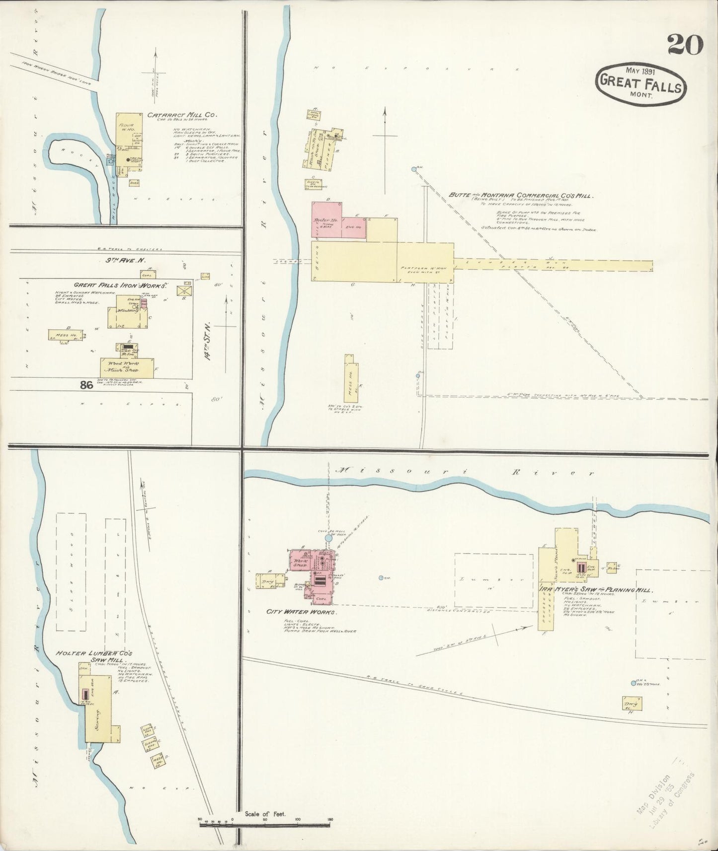 Sanborn Fire Insurance Map from Great Falls, Cascade County, Montana (1891), Sheet #0020 - Historic Sanborn Fire Insurance Map Print, vintage old map wall art, antique decor, genealogy gift, Montana Montana map