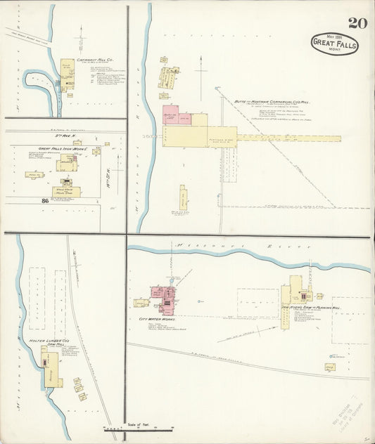 Sanborn Fire Insurance Map from Great Falls, Cascade County, Montana (1891), Sheet #0020 - Historic Sanborn Fire Insurance Map Print, vintage old map wall art, antique decor, genealogy gift, Montana Montana map
