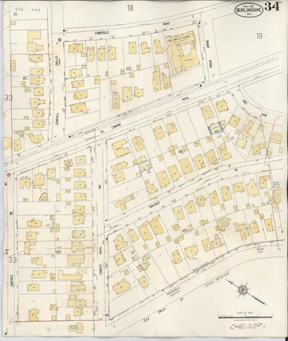 Sanborn Fire Insurance Map from Burlingame, San Mateo County, California (1949), Sheet #0034 - Historic Sanborn Fire Insurance Map Print, vintage old map wall art, antique decor, genealogy gift, California California map