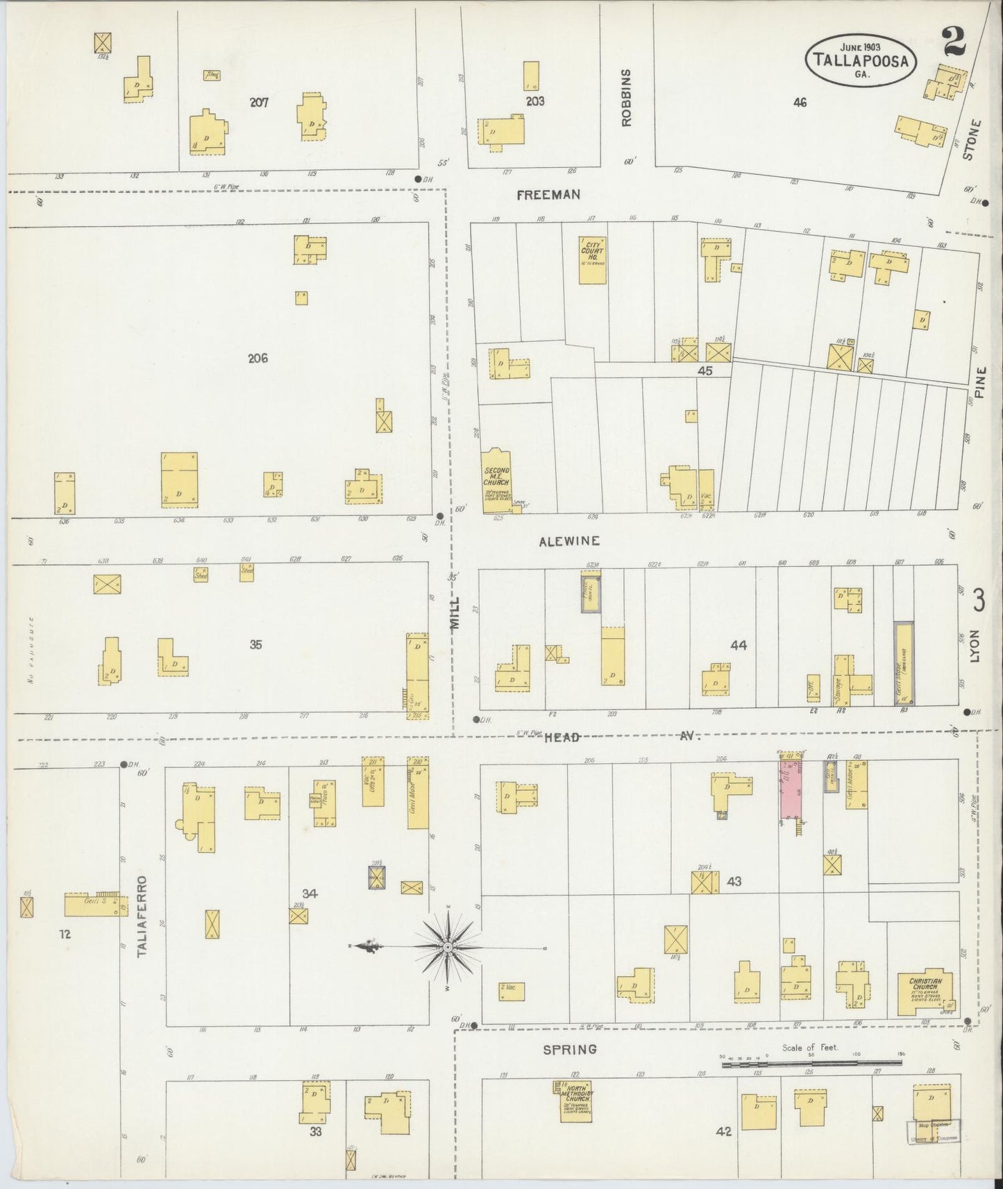 Sanborn Fire Insurance Map from Tallapoosa, Haralson County, Georgia (1903), Sheet #0002 - Complete Map Set gallery image, historic Sanborn map, vintage wall art, Georgia Georgia