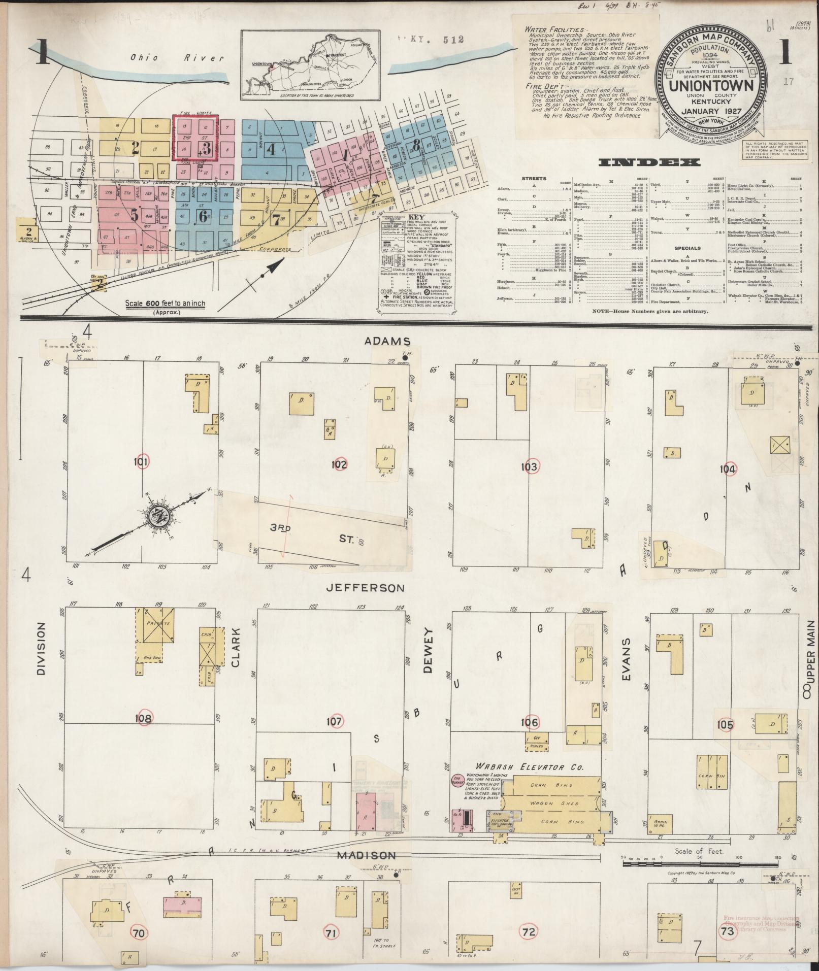 Sanborn Fire Insurance Map from Uniontown, Union County, Kentucky (1939), Sheet #0001 - Complete Map Set gallery image, historic Sanborn map, vintage wall art, Kentucky Kentucky