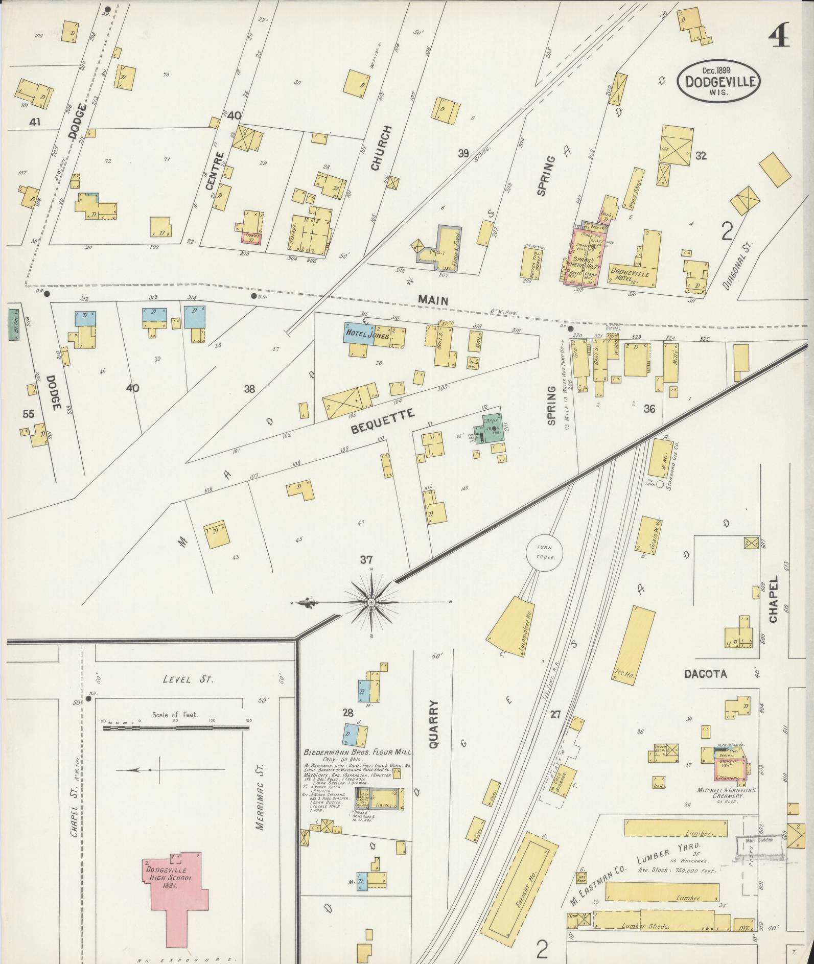 Sanborn Fire Insurance Map from Dodgeville, Iowa County, Wisconsin (1899), Sheet #0004 - Complete Map Set gallery image, historic Sanborn map, vintage wall art, Wisconsin Wisconsin
