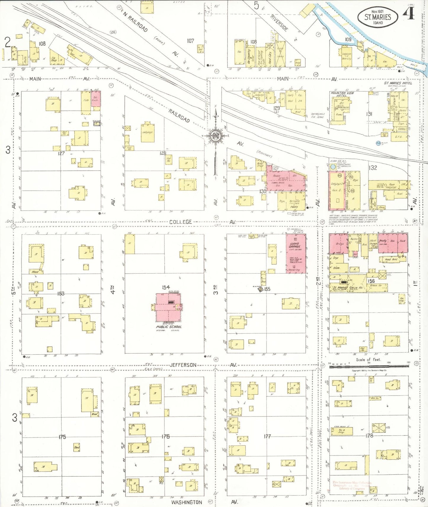 Sanborn Fire Insurance Map from Saint Maries, Benewah County, Idaho (1921), Sheet #0004 - Complete Map Set gallery image, historic Sanborn map, vintage wall art, Idaho Idaho