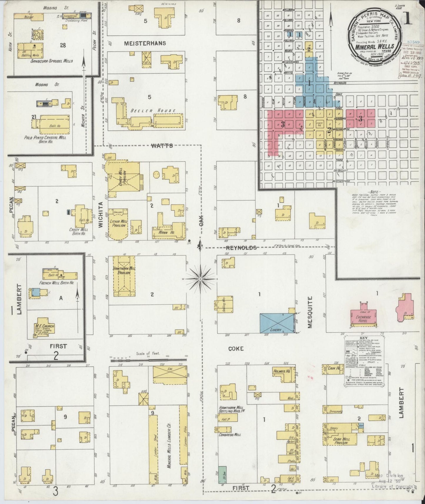 Sanborn Fire Insurance Map from Mineral Wells, Palo Pinto County, Texas. (1900) – Historic Sanborn Fire Insurance Map Print
