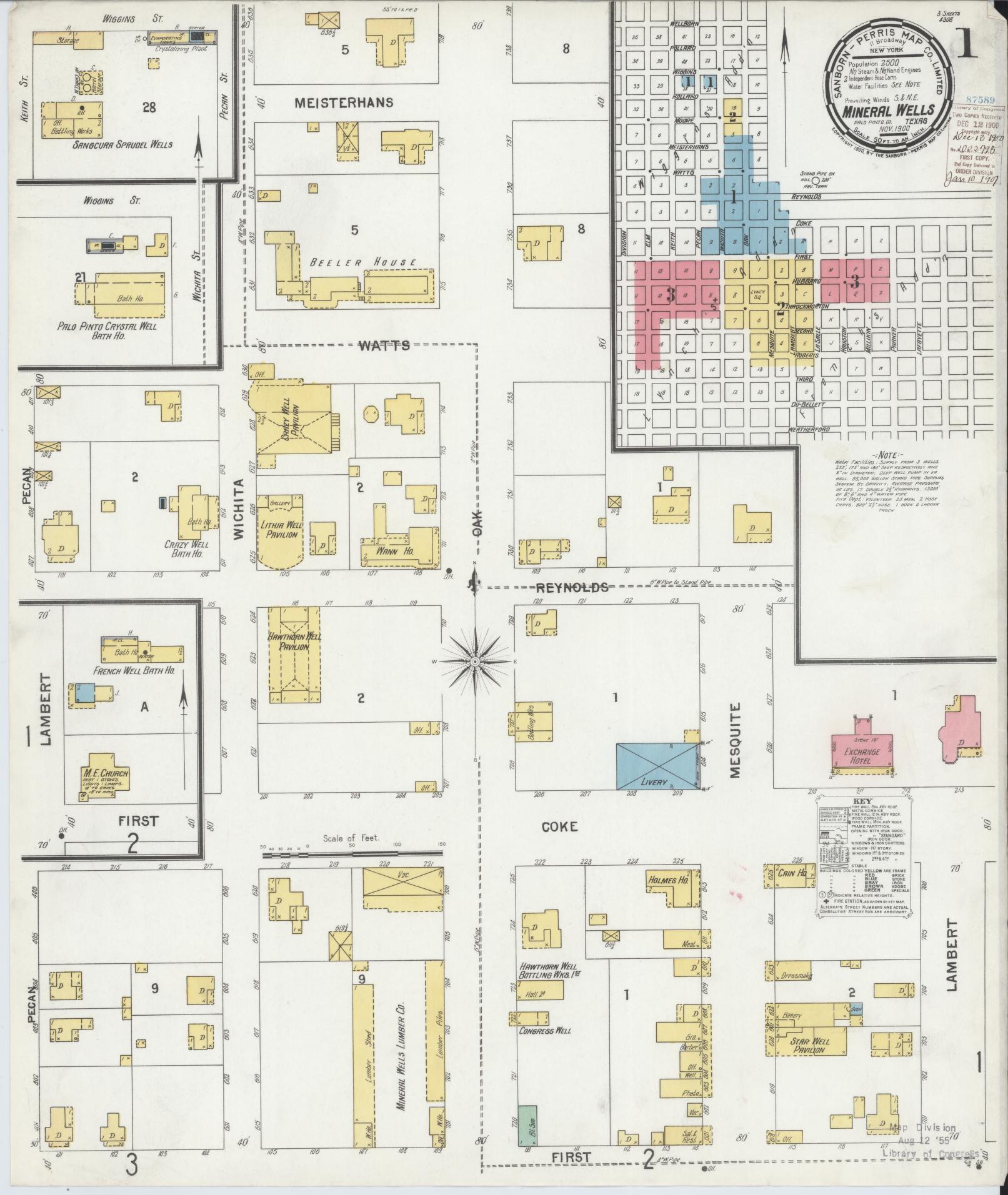 Sanborn Fire Insurance Map from Mineral Wells, Palo Pinto County, Texas. (1900) – Historic Sanborn Fire Insurance Map Print