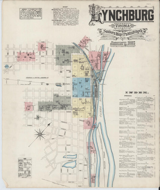Sanborn Fire Insurance Map from Lynchburg, Independent Cities, Virginia (1885), Sheet #0001 - Complete Map Set gallery image, historic Sanborn map, vintage wall art, Virginia Virginia