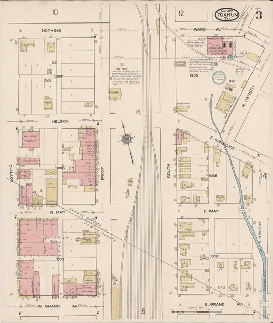 Sanborn Fire Insurance Map from Yoakum, De Witt And Lavaca Counties, Texas (1922), Sheet #0003 - Historic Sanborn Fire Insurance Map Print, vintage old map wall art, antique decor, genealogy gift, Texas Texas map