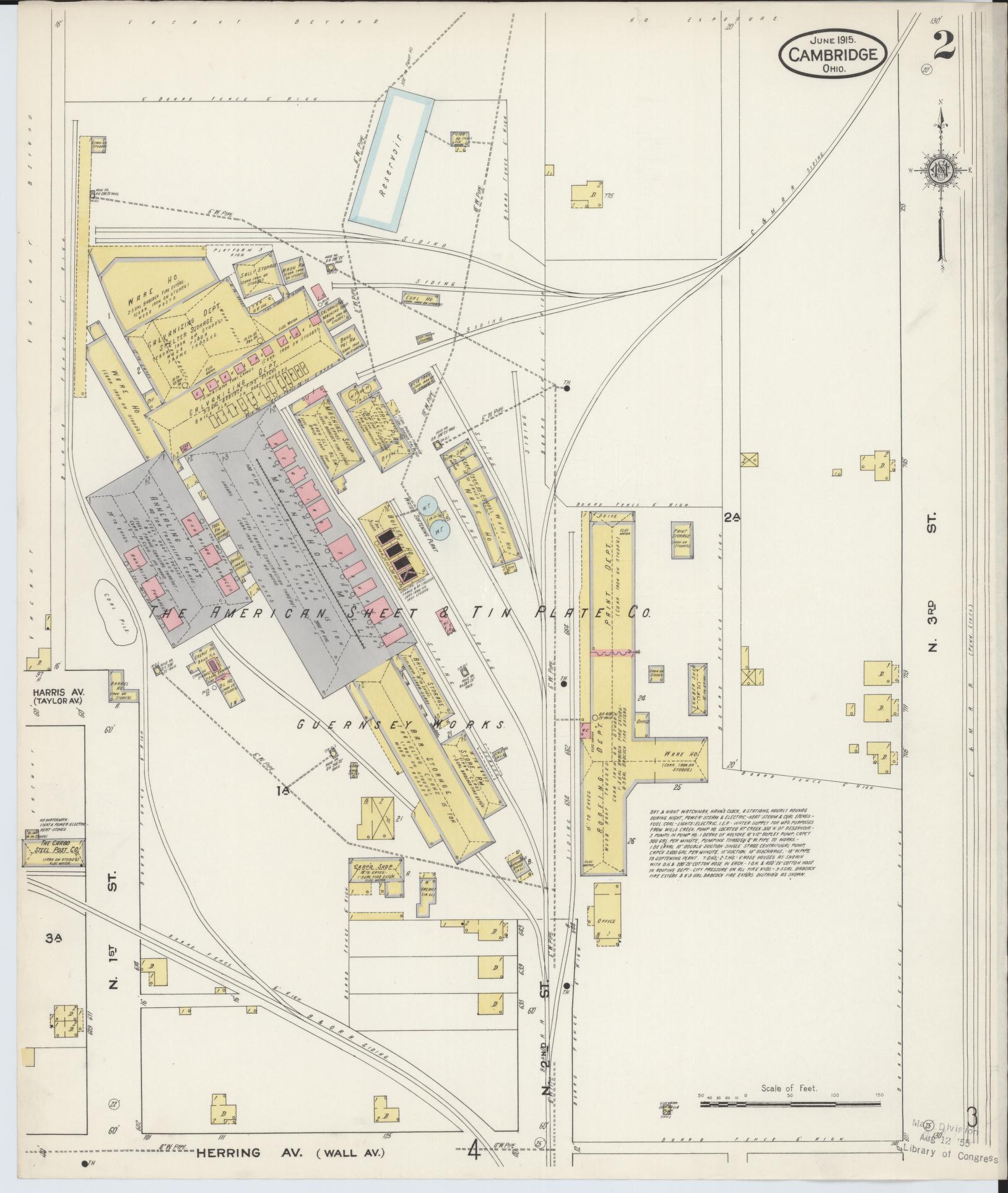 Sanborn Fire Insurance Map from Cambridge, Guernsey County, Ohio (1915), Sheet #0002 - Historic Sanborn Fire Insurance Map Print, vintage old map wall art, antique decor, genealogy gift, Ohio Ohio map