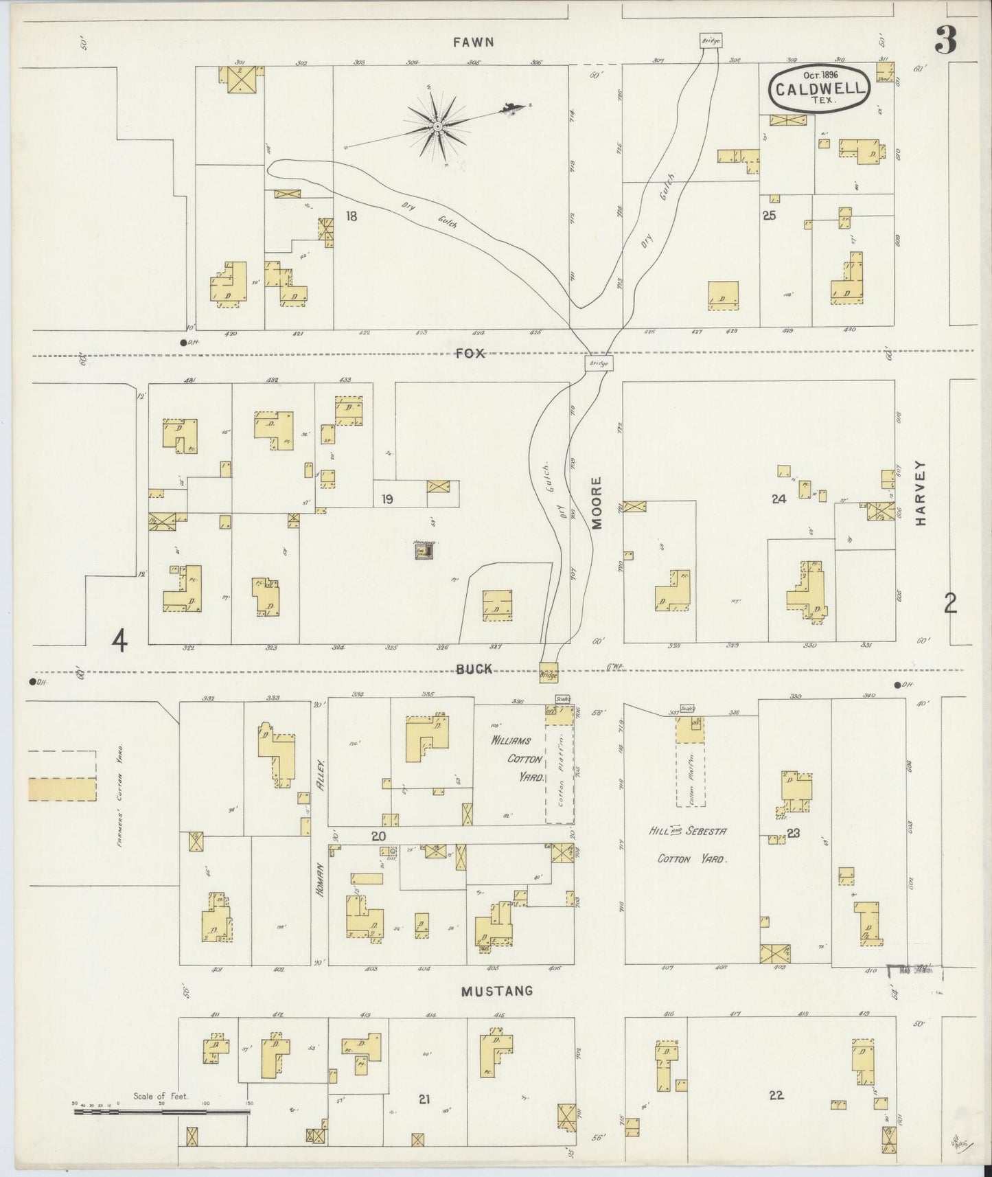 Sanborn Fire Insurance Map from Caldwell, Burleson County, Texas (1896), Sheet #0003 - Historic Sanborn Fire Insurance Map Print, vintage old map wall art, antique decor, genealogy gift, Texas Texas map