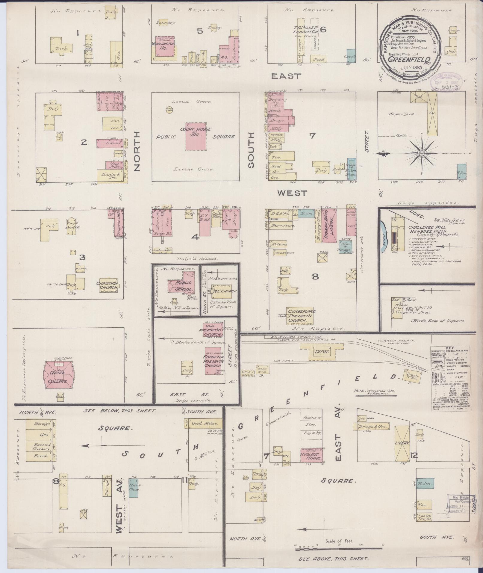 Sanborn Fire Insurance Map from Greenfield, Dade County, Missouri (1885), Sheet #0001 - Historic Sanborn Fire Insurance Map Print, vintage old map wall art, antique decor, genealogy gift, Missouri Missouri map