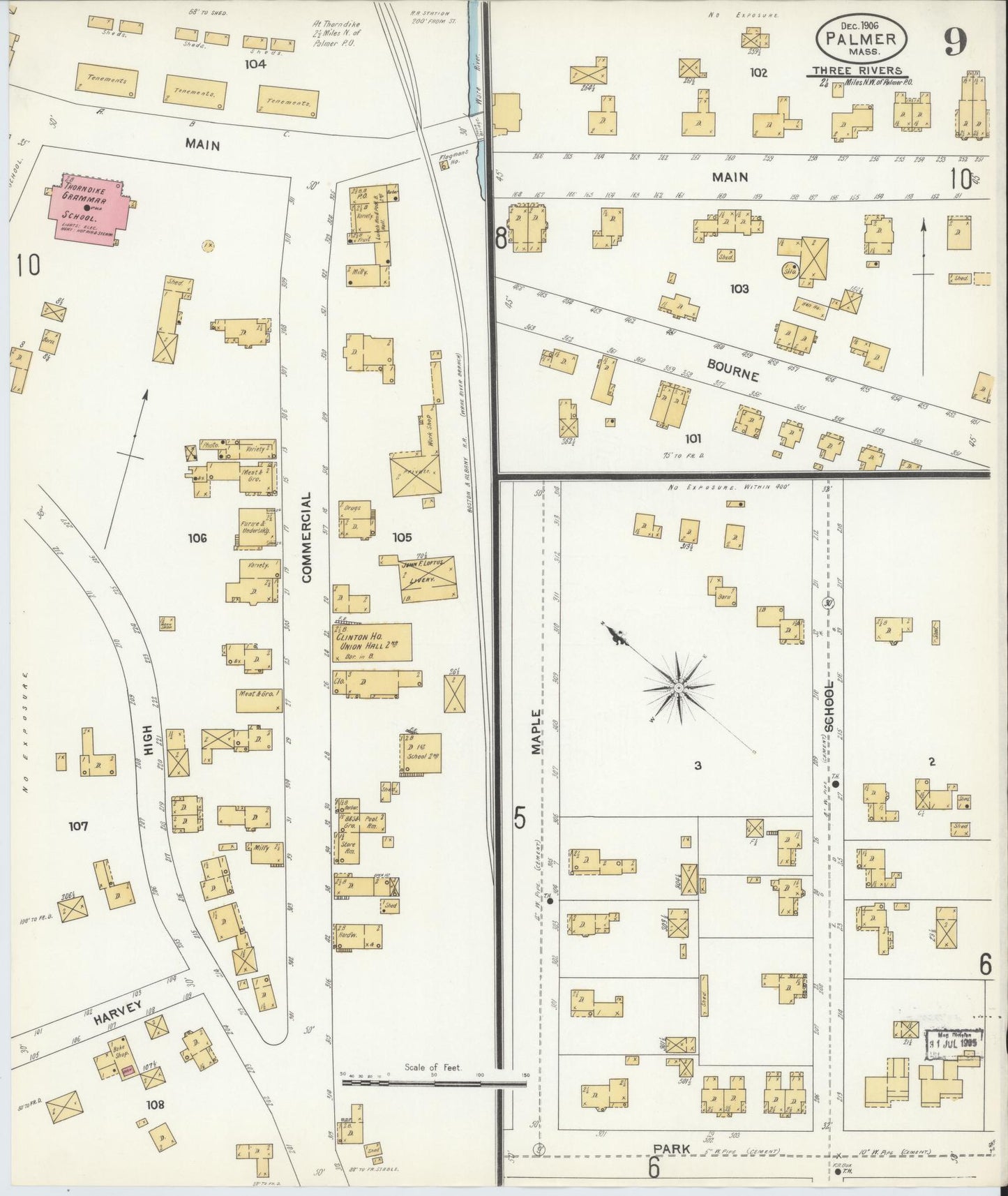 Sanborn Fire Insurance Map from Palmer, Hampden County, Massachusetts (1906), Sheet #0009 - Complete Map Set gallery image, historic Sanborn map, vintage wall art, Massachusetts Massachusetts