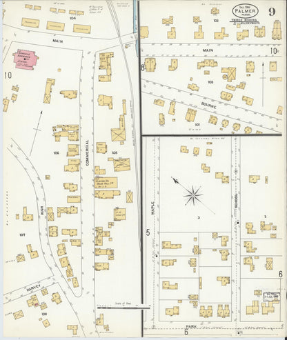 Sanborn Fire Insurance Map from Palmer, Hampden County, Massachusetts (1906), Sheet #0009 - Complete Map Set gallery image, historic Sanborn map, vintage wall art, Massachusetts Massachusetts