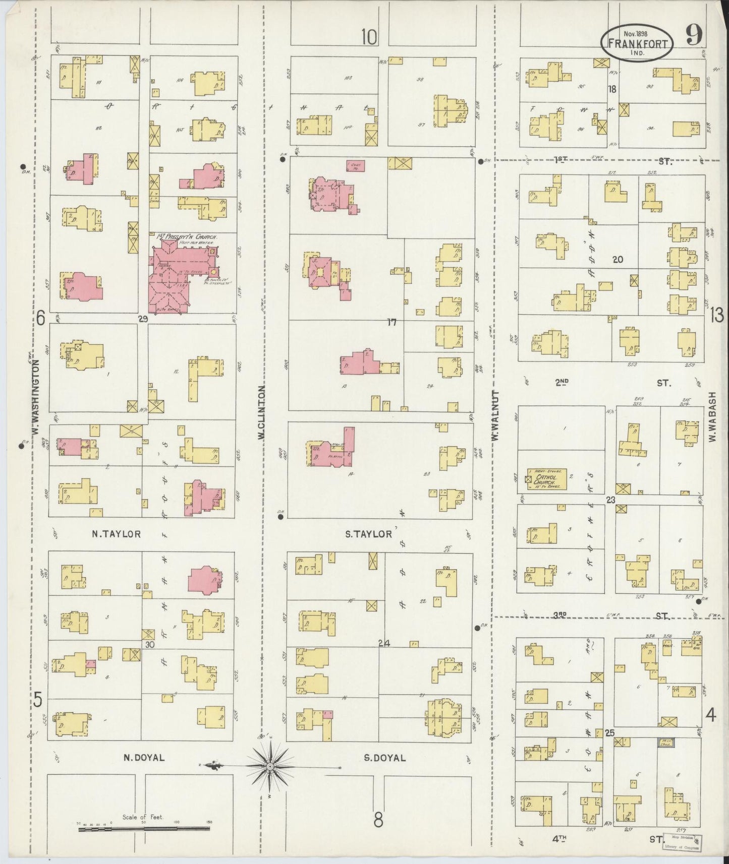 Sanborn Fire Insurance Map from Frankfort, Clinton County, Indiana (1898), Sheet #0009 - Complete Map Set gallery image, historic Sanborn map, vintage wall art, Indiana Indiana