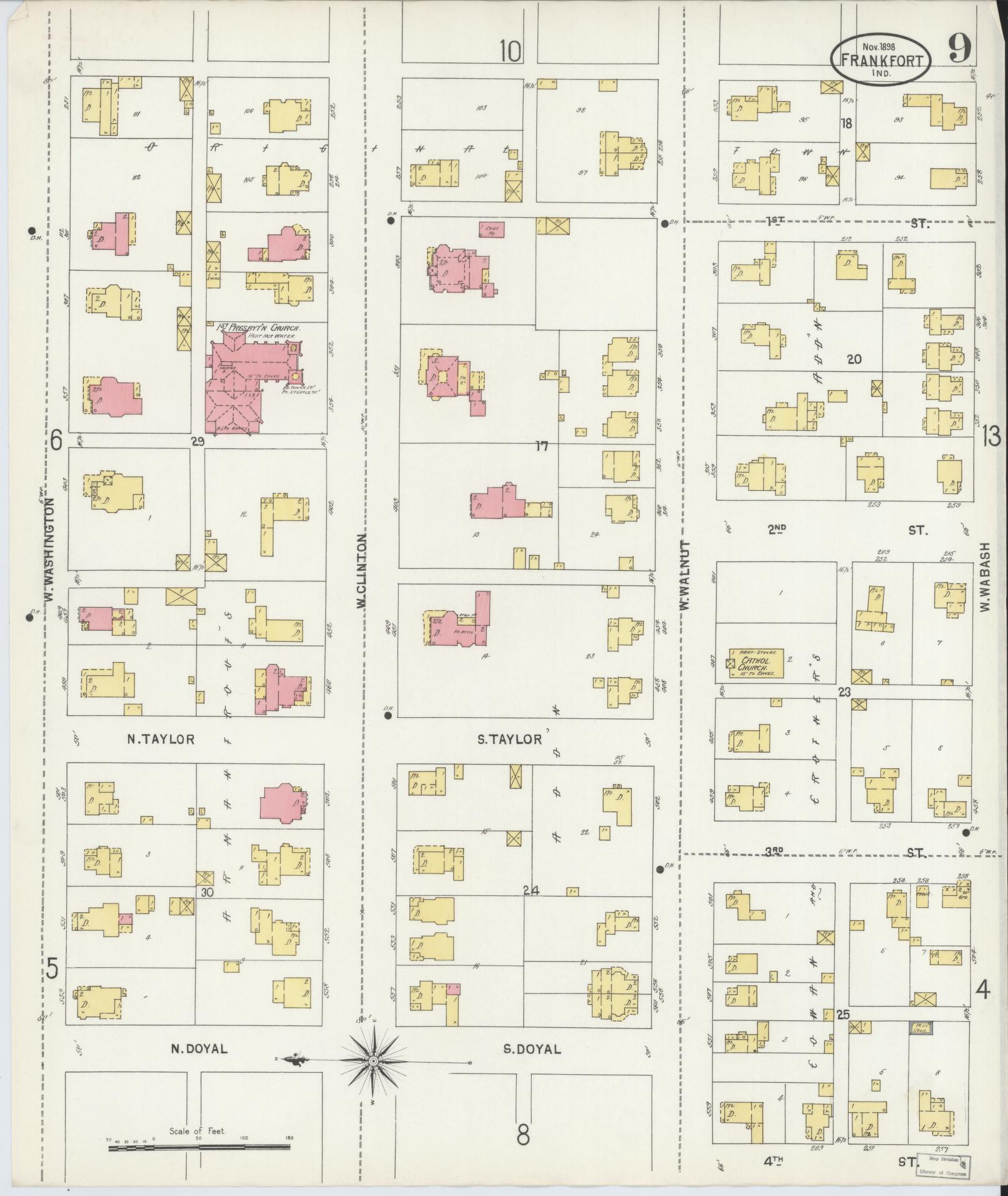 Sanborn Fire Insurance Map from Frankfort, Clinton County, Indiana (1898), Sheet #0009 - Complete Map Set gallery image, historic Sanborn map, vintage wall art, Indiana Indiana