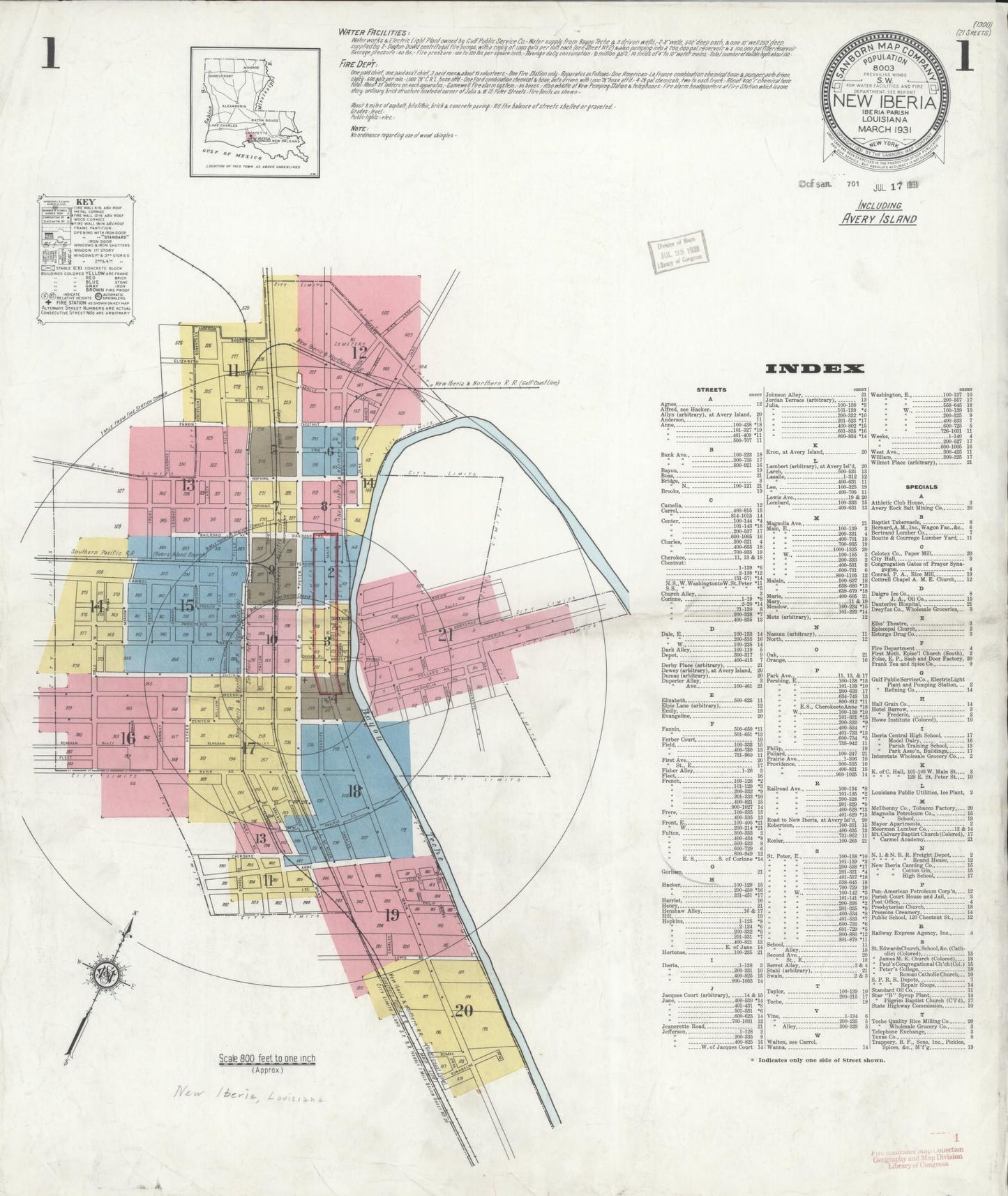 Sanborn Fire Insurance Map from New Iberia, Iberia Parish, Louisiana. (1931) – Historic Sanborn Fire Insurance Map Print