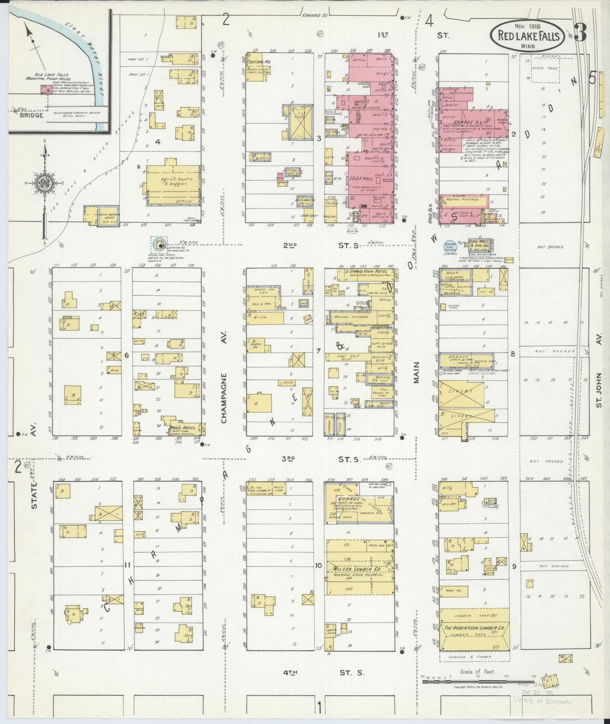 Sanborn Fire Insurance Map from Red Lake Falls, Red Lake County, Minnesota (1918), Sheet #0003 - Historic Sanborn Fire Insurance Map Print, vintage old map wall art, antique decor, genealogy gift, Minnesota Minnesota map