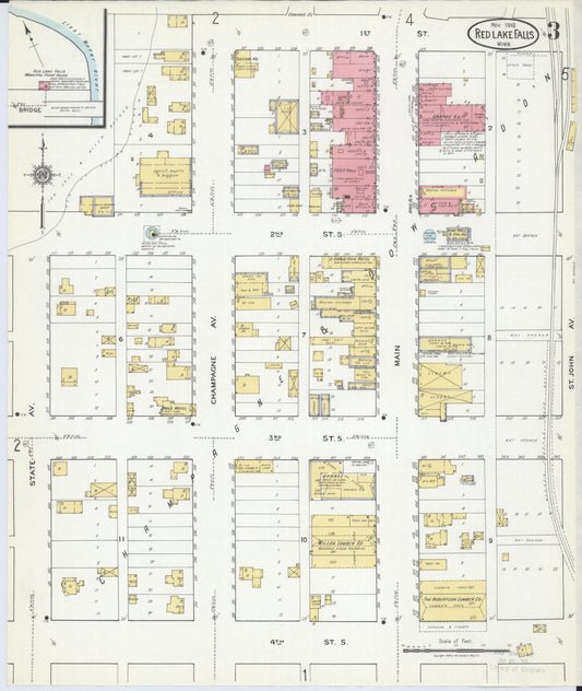 Sanborn Fire Insurance Map from Red Lake Falls, Red Lake County, Minnesota (1918), Sheet #0003 - Historic Sanborn Fire Insurance Map Print, vintage old map wall art, antique decor, genealogy gift, Minnesota Minnesota map