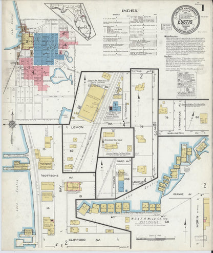 Sanborn Fire Insurance Map from Eustis, Lake County, Florida (1917), Sheet #0001 - Complete Map Set gallery image, historic Sanborn map, vintage wall art, Florida Florida