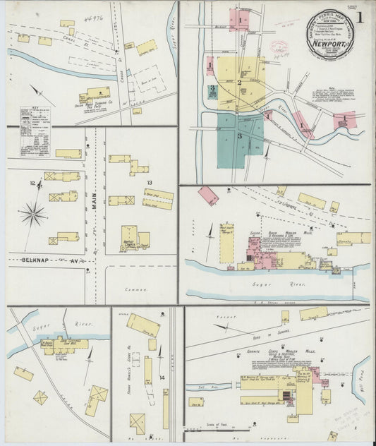 Sanborn Fire Insurance Map from Newport, Sullivan County, New Hampshire (1894), Sheet #0001 - Historic Sanborn Fire Insurance Map Print, vintage old map wall art, antique decor, genealogy gift, New Hampshire New Hampshire map