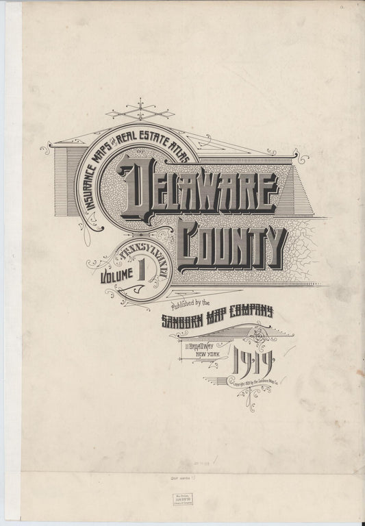 Sanborn Fire Insurance Map from Delaware Co., Delaware County, Pennsylvania (1925), Sheet #0001 - Historic Sanborn Fire Insurance Map Print, vintage old map wall art, antique decor, genealogy gift, Pennsylvania Pennsylvania map