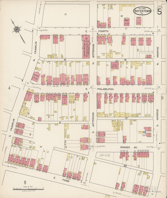 Sanborn Fire Insurance Map from Boyertown, Berks County, Pennsylvania (1922), Sheet #0005 - Historic Sanborn Fire Insurance Map Print, vintage old map wall art, antique decor, genealogy gift, Pennsylvania Pennsylvania map