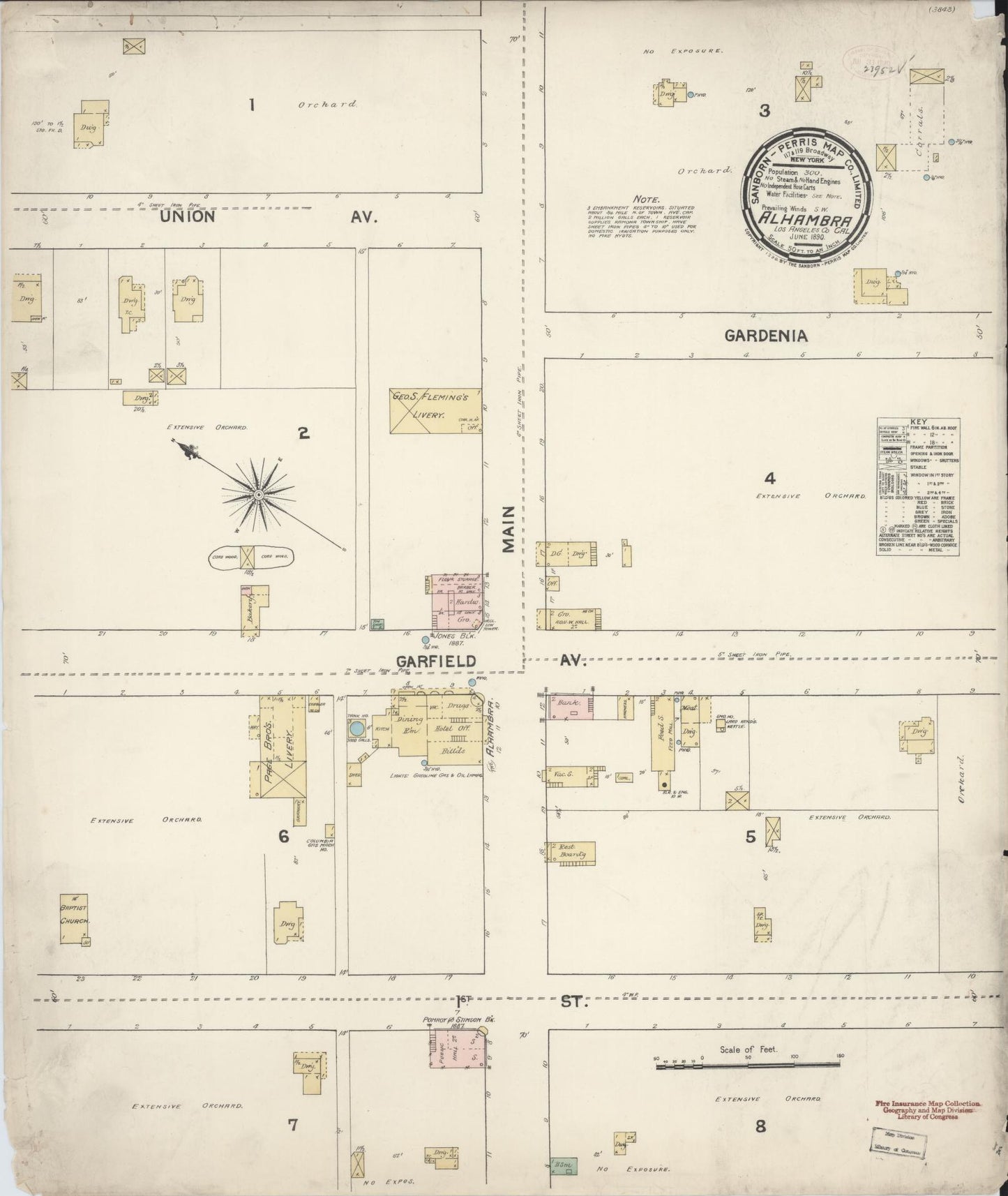 Sanborn Fire Insurance Map from Alhambra, Los Angeles County, California (1890), Sheet #0001 - Historic Sanborn Fire Insurance Map Print, vintage old map wall art, antique decor, genealogy gift, California California map